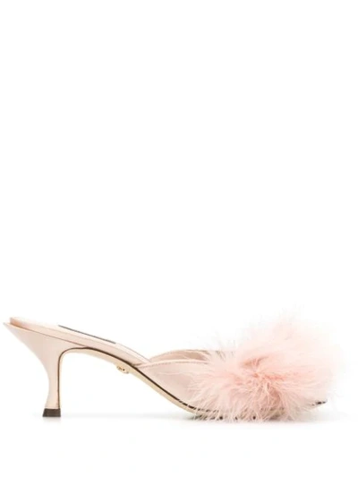 Dolce & Gabbana Keira Feather-embellished Satin Mules In Nude