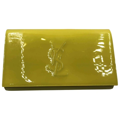 Pre-owned Saint Laurent Kate Monogramme Leather Clutch Bag In Yellow