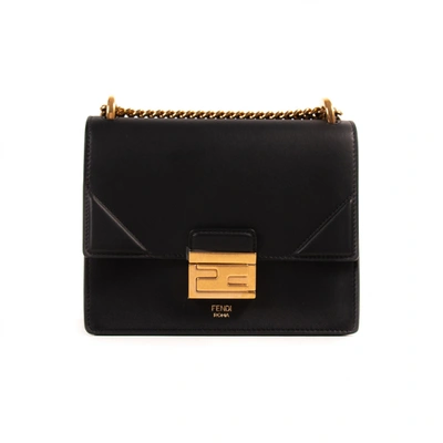 Pre-owned Fendi Kan U Leather Crossbody Bag In Black