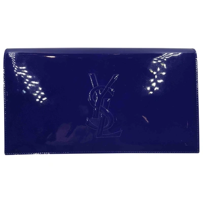 Pre-owned Saint Laurent Kate Monogramme Patent Leather Clutch Bag In Blue
