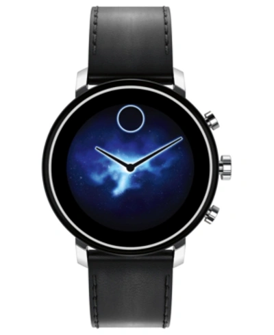 Movado Connect 2.0 Black Leather Strap Touchscreen Smart Watch 42mm In Black/silver
