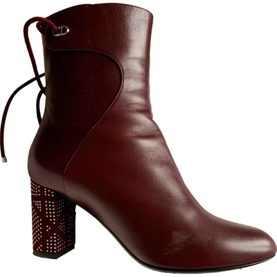 Pre-owned Dior Leather Ankle Boots In Burgundy