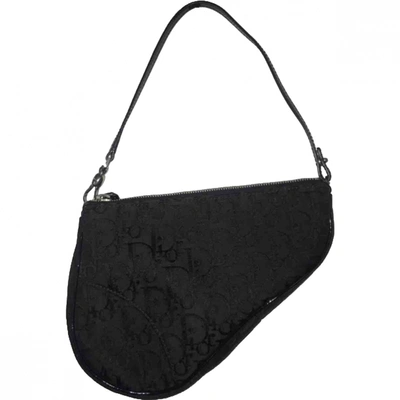 Pre-owned Dior Saddle Cloth Clutch Bag In Black