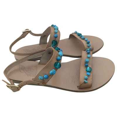 Pre-owned Ancient Greek Sandals Leather Flats In Turquoise