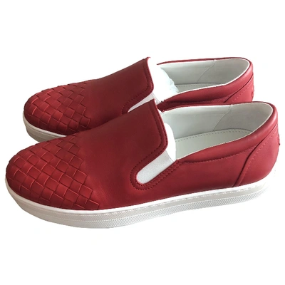 Pre-owned Bottega Veneta Leather Trainers In Red