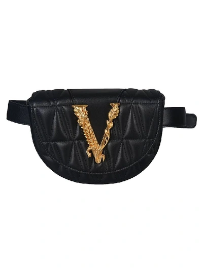 Versace Logo Plaque Belt Bag In Black