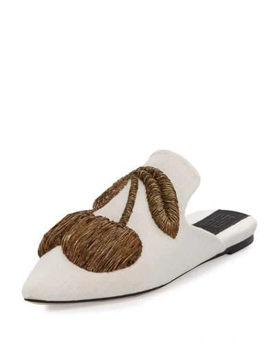 Sanayi313 Ciliegia Embroidered Mule, Cream/gold