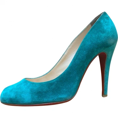 Pre-owned Christian Louboutin Turquoise Suede Heels