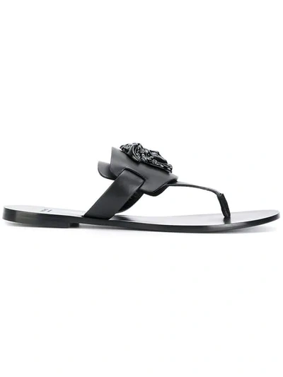 Versace Medusa Palazzo Flip Flops In Black