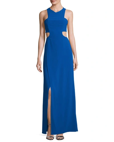 Halston Heritage Sleeveless Cutout Stretch Crepe Column Gown In Lapis