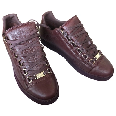 Pre-owned Balenciaga Arena Burgundy Leather Trainers