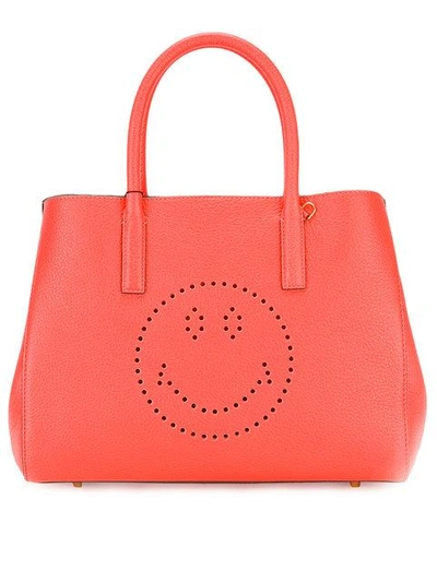 Anya Hindmarch Ebury Small Smiley Leather Tote In Fuxia