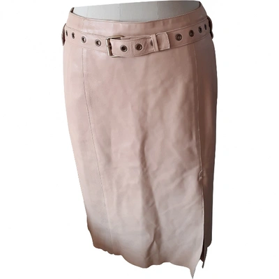 Pre-owned Gerard Darel Leather Mid-length Skirt In Ecru