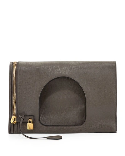 Tom Ford Alix Leather Padlock & Zip Fold-over Bag, Graphite (dark Gray )