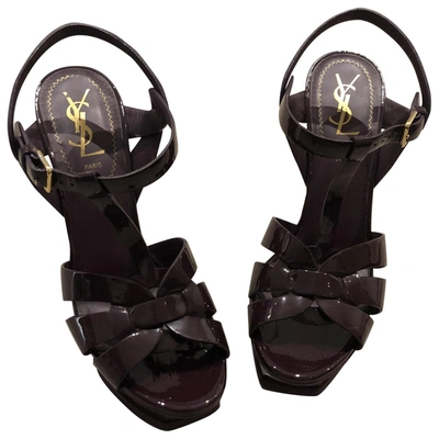 Pre-owned Saint Laurent Tribute Patent Leather Sandals In Burgundy