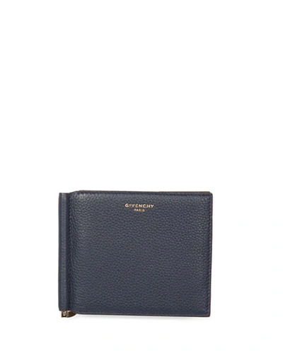 Givenchy Leather Wallet W/money Clip In Blue