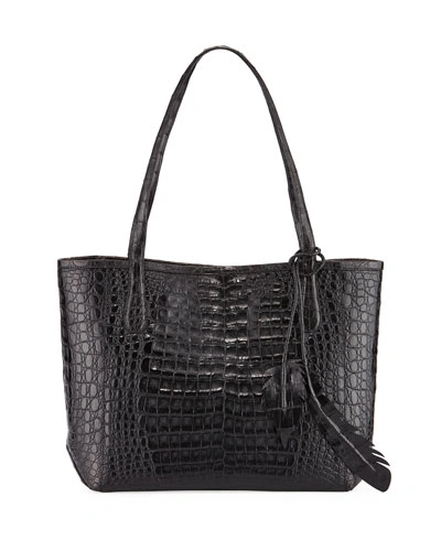 Nancy Gonzalez Erica Small Crocodile Leaf Tote Bag In Black Pattern
