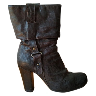 Pre-owned Sand Leather Ankle Boots In Brown