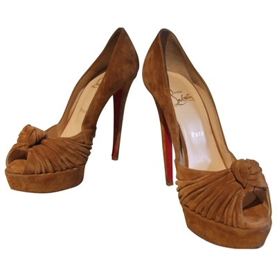 Pre-owned Christian Louboutin Lady Peep Heels In Camel