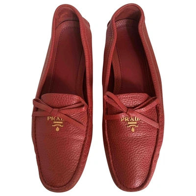 Pre-owned Prada Red Leather Flats