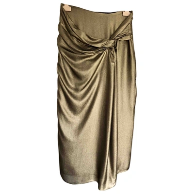 Pre-owned Burberry Silk Mid-length Skirt In Khaki