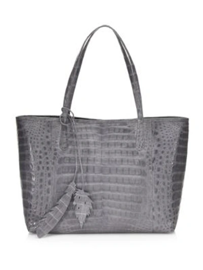 Nancy Gonzalez Erica New Crocodile Leaf Tote Bag In Grey