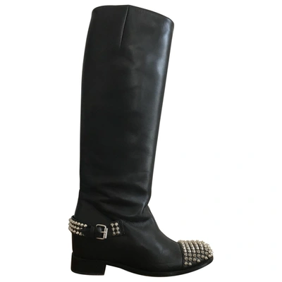 Pre-owned Christian Louboutin Egoutina Black Leather Boots