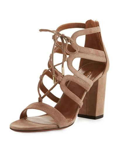 Aquazzura Holli Suede Lace-up 85mm Sandal In Cafe Late Db7