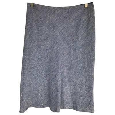 Pre-owned Tara Jarmon Linen Mid-length Skirt In Blue