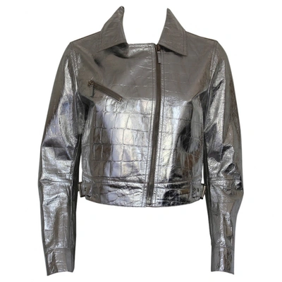 Pre-owned Blumarine Leather Biker Jacket In Silver