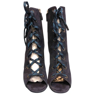 Pre-owned Prada Lace Up Boots In Blue