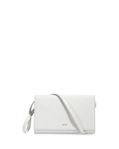 Tom Ford Leather Flap Wallet On Strap In White