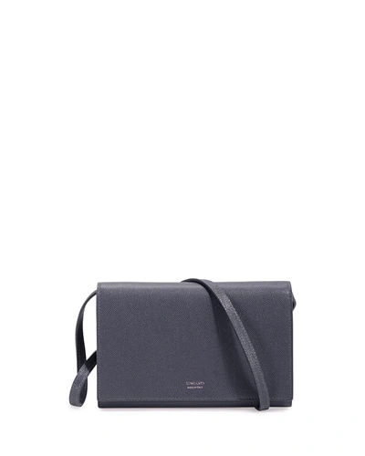 Tom Ford Leather Flap Wallet On Strap In Dark Gray
