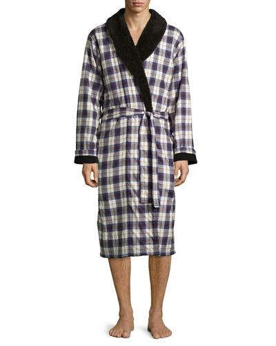 Ugg Kalib Plaid Twill Fleece-lined Robe In Navy