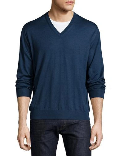 Stefano Ricci Cashmere-silk V-neck Sweater In Blue