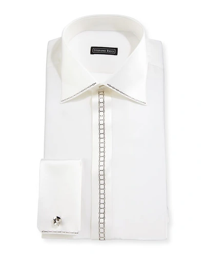 Stefano Ricci Crystal-placket Silk French-cuff Tuxedo Shirt