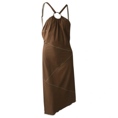 Pre-owned Paco Rabanne Leather Mid-length Dress In Camel