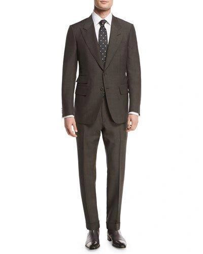Tom Ford Shelton Base Mohair Peak-lapel Two-piece Suit, Brown