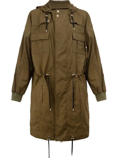 Balmain Multi Pocket Hooded Cotton Canvas Parka In Green