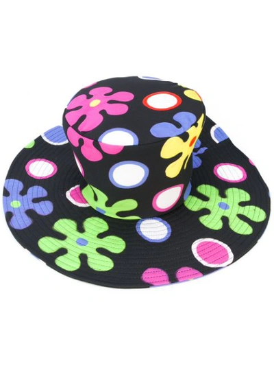 Moschino Floral Floppy Top Hat, Black