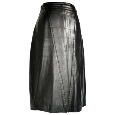 Pre-owned Genny Leather Mid-length Skirt In Black