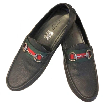 Pre-owned Gucci Leather Flats In Black