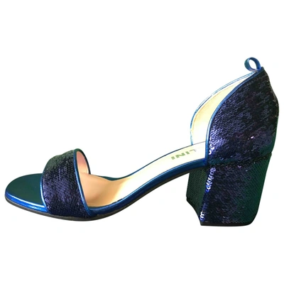 Pre-owned Pollini Glitter Sandals In Blue