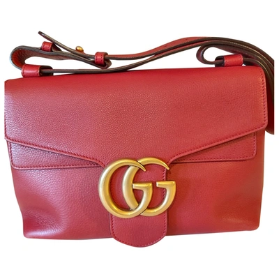 Pre-owned Gucci Gg Running Leather Handbag In Red