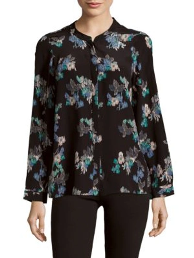 Joie Devitri Floral-print Silk Shirt In Caviar