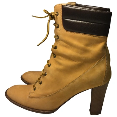 Pre-owned Moschino Cheap And Chic Lace Up Boots In Yellow