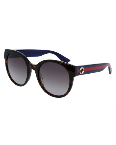 Gucci Gradient Round Sunglasses, Tortoise/blue/red In Brown Pattern