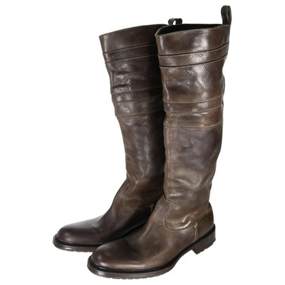 Pre-owned Ndc Leather Western Boots In Brown