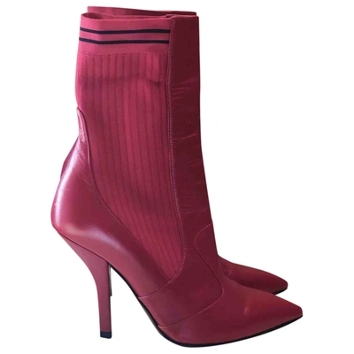 Pre-owned Fendi Leather Ankle Boots In Red