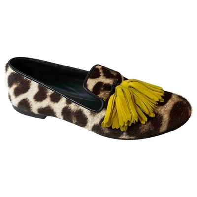 Pre-owned Giuseppe Zanotti Pony-style Calfskin Flats In Brown